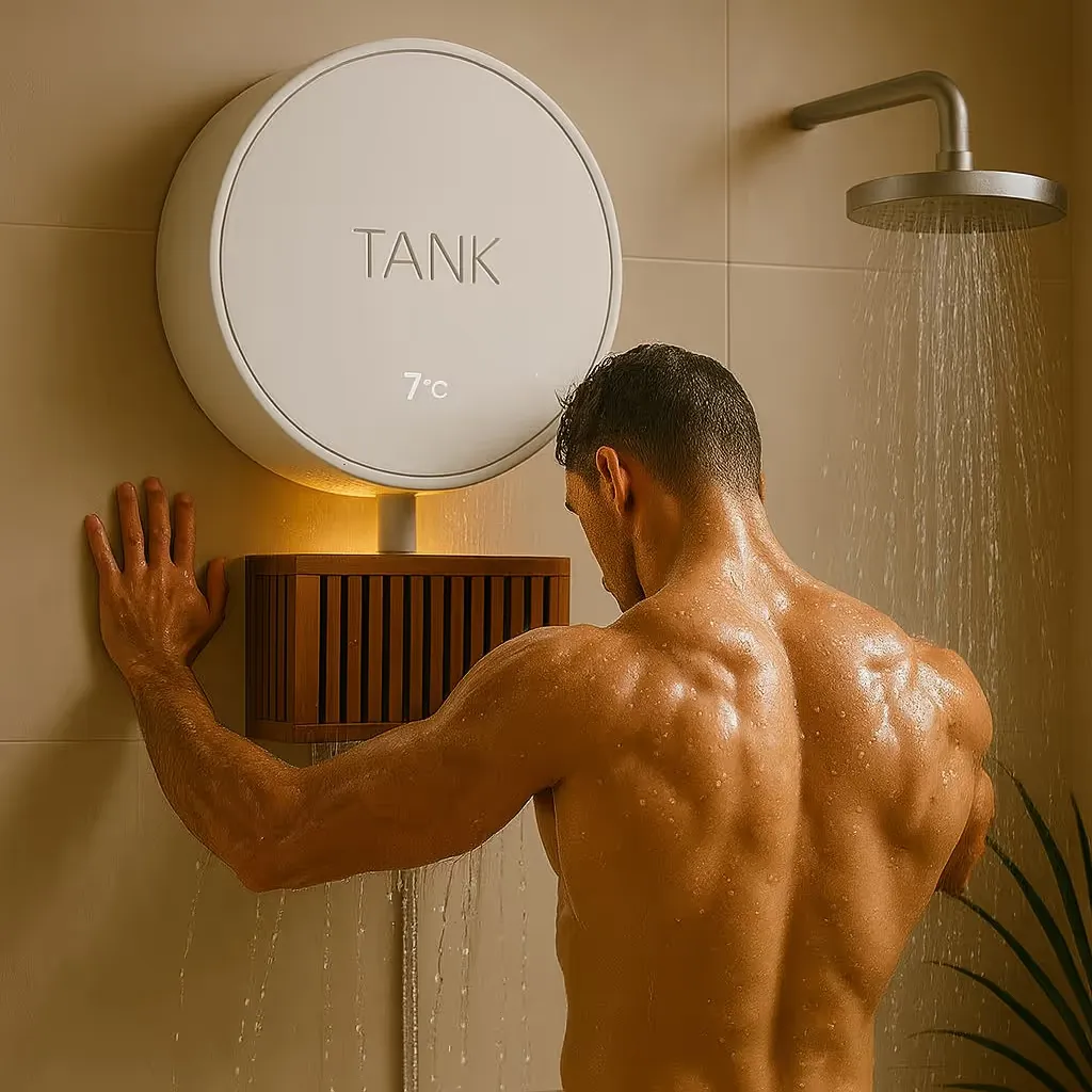 Un sportif sous une douche équipée de Tank